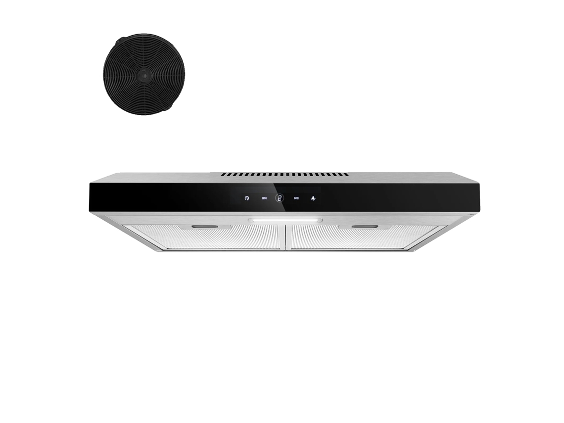 Campana extractora de pared para instalación bajo mueble, 250 m³/h de extracción, acabado en acero inoxidable, color negro, OEM UE