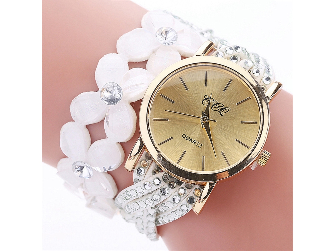 Reloj De Pulsera De Cuarzo Para Mujer Con Correa De Piel Sintética, Líneas Sencillas (blanco)