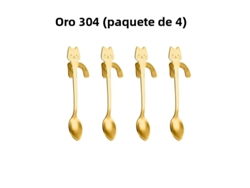 (juego De 4 Piezas En Oro) Cucharas De Café De Acero Inoxidable 304 Con Forma De Gato Y Gusano, Bañadas En Platino, Con Borde Para Revolver.