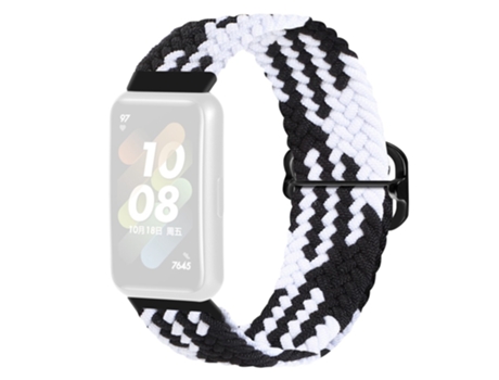 Correa de tela tejida hebilla trenzada para Huawei Band 7 - blanco/negro