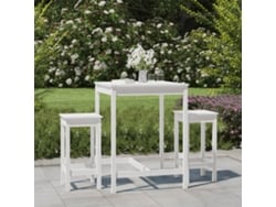 Conjunto Bar 3 Peças Para Jardim Pinho Maciço Branco Dkd Home Decor