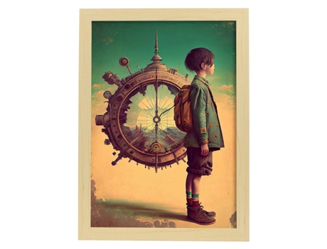 NACNIC Poster Rueda Del Tiempo En Estilo Surrealismo Cinematográfico Ilustraciones Y Grabados De Historieta Abstracta Y Artística A4 Marcos Madera