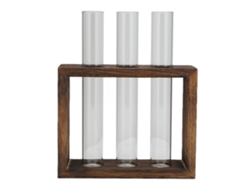Jarrón Tubular De Vidrio, De Sobremesa, De Vidrio Borosilicato, Alto, Con Soporte De Madera De Pino, Estilo Retro, 3 Tubos Para Plantas Hidropónicas, Decorativo.