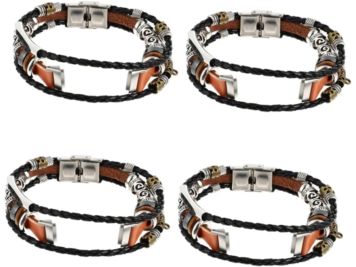 Conjunto De 2 Pulseiras De Corrente Curb Personalizáveis, Pretas, Estilo Fashion, Com Aparência De Couro Incompleto