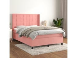 Cama Box Spring Con Colchón Terciopelo Rosa 140x190 Cm