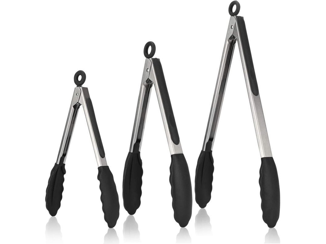 Pinzas De Cocina Resistentes Al Calor Set De 3 Piezas Acero Inoxidable 430 Silicona Sin Bpa