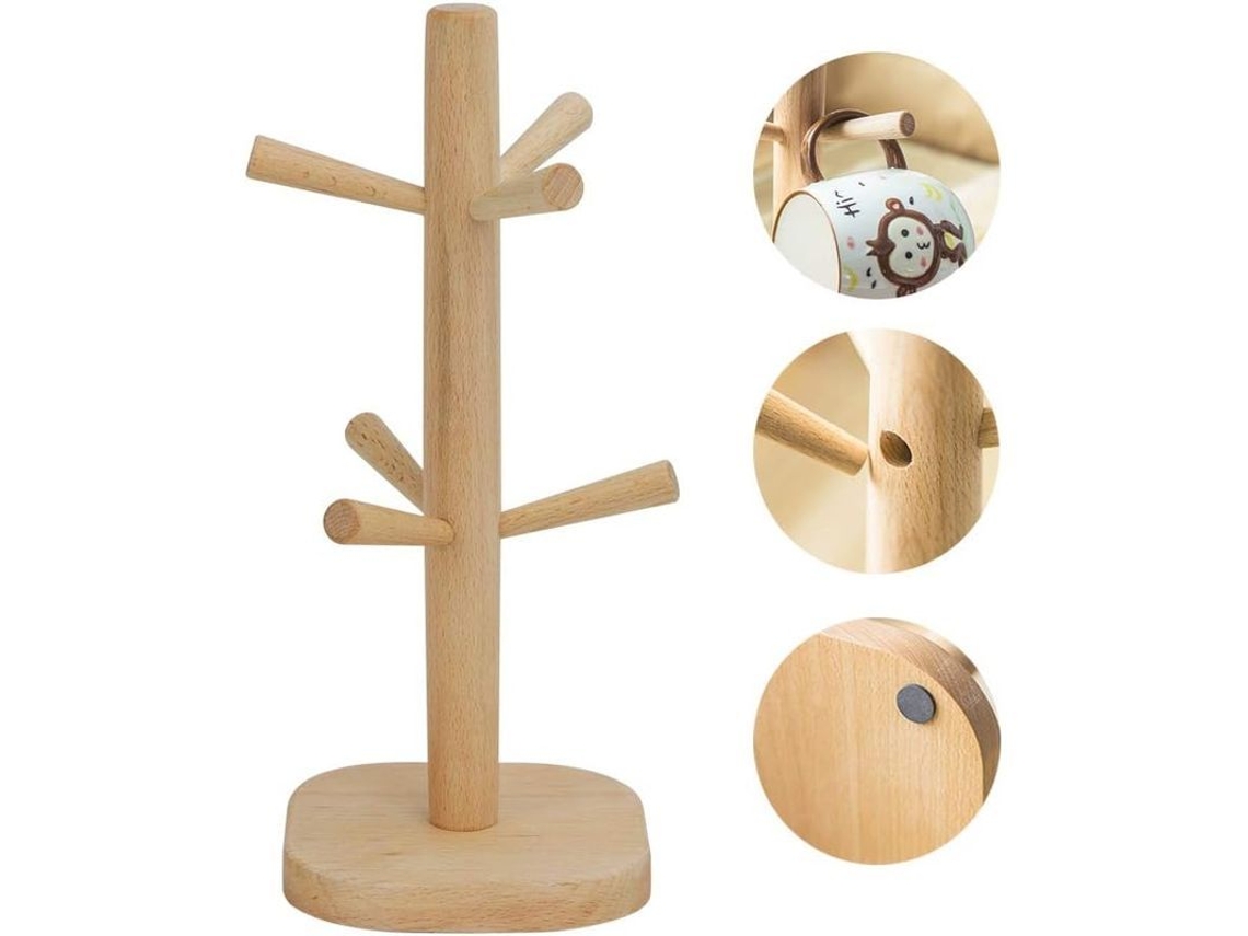Árbol De Tazas De Madera, Portatazas Para Cocina Con Base Antideslizante, Organizador De Tazas En Mesada