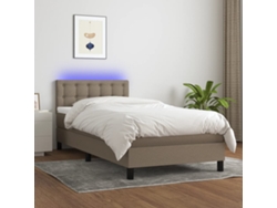 Cama Box Spring Colchón Y Luces Led Tela Gris Taupe 100x200 Cm