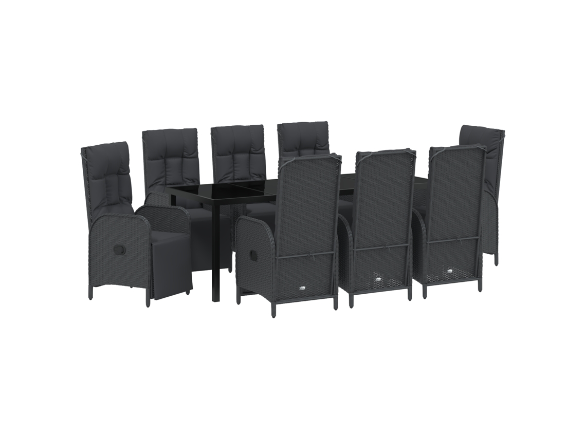 Conjunto de comedor de jardín Vidaxl de 9 piezas con cojines de ratán de poliéster negro