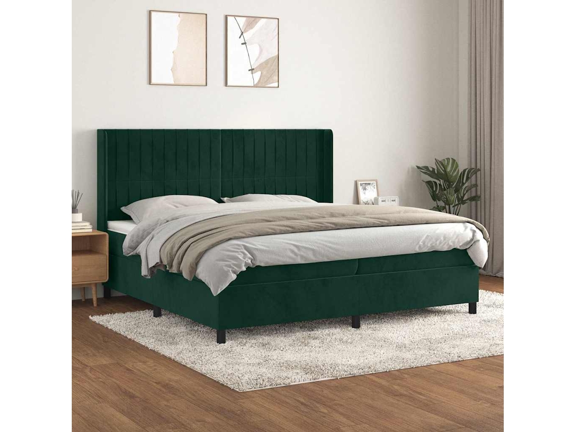 Syfax™ Cama Box Spring Con Colchón Terciopelo Verde Oscuro 200x200 Cm