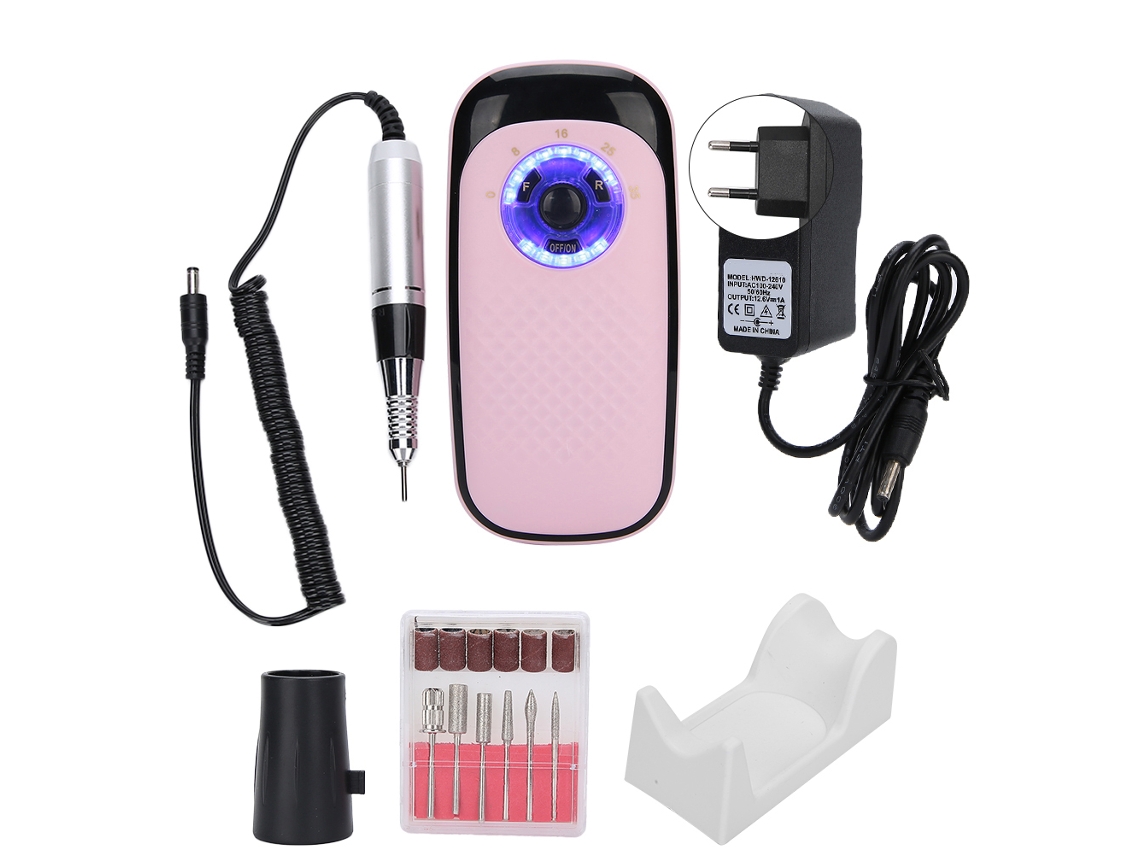 Lijadora Eléctrica De Uñas Ajustable De 35000 Rpm Con Batería De 1000 Mah Y Cabezales Múltiples - Enchufe Europeo 110-240 V
