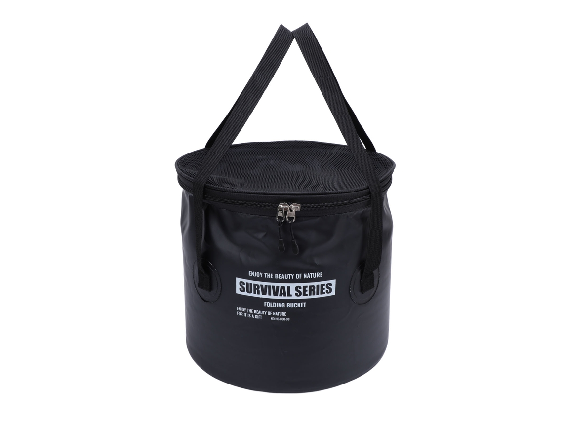 Cesta de lona plegable con bolsa de transporte para camping (negra)