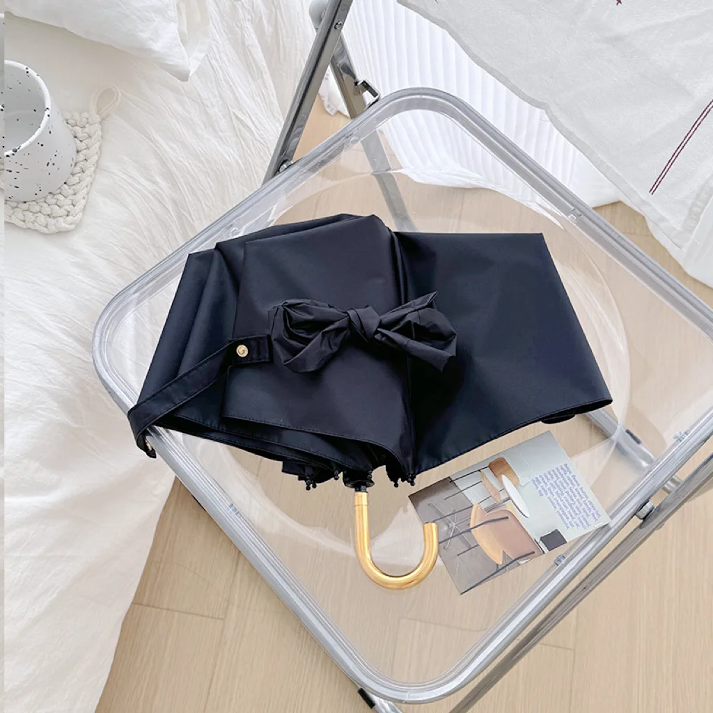 Paraguas Compacto Con Mango De Gancho (negro), Protección Uv, Diseño Atractivo, Pequeño Y Portátil.