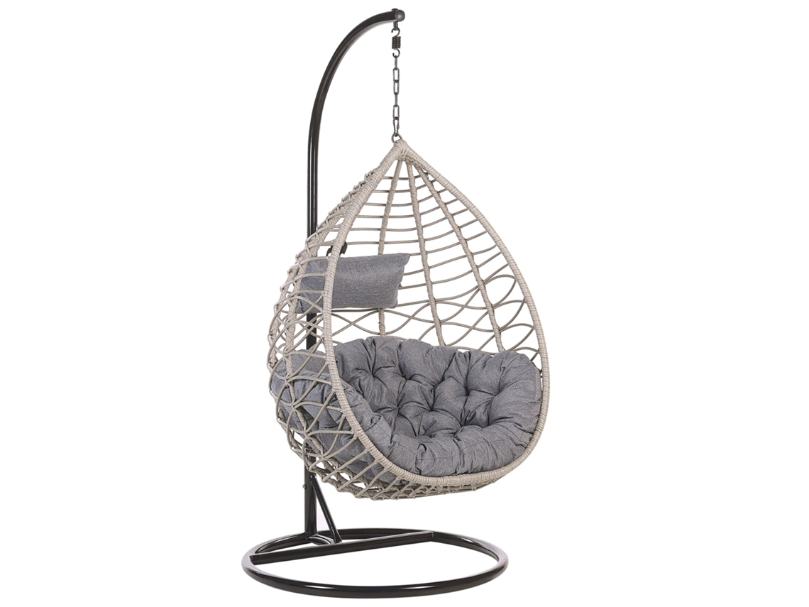 Silla colgante con soporte BELIANI Arsita de Ratán sintético Gris 100x97x199