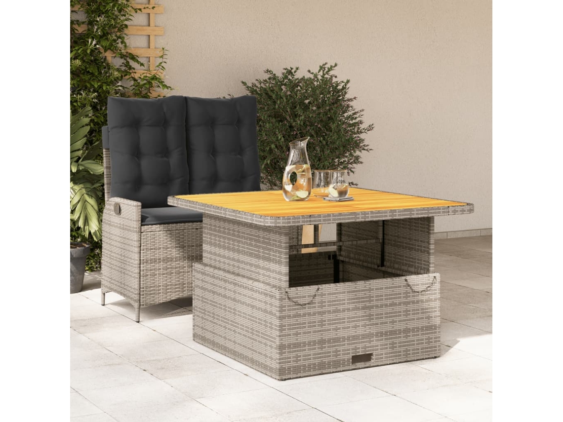 Pcs Conjunto De Jantar P/ Jardim C/ Almofadões Vime Pe Cinza Dkd Home Decor
