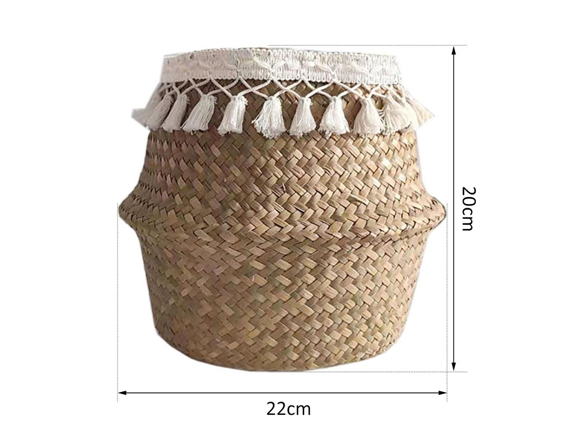 Cesta Multifuncional Plegable De Paja Natural Tejida Para Almacenamiento Y Plantas.