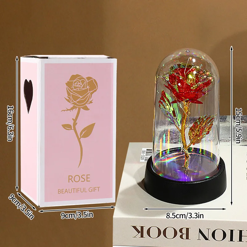 Regalo De Flores Preservadas Eternas Con Luz Led, Flor De Cristal Luminosa
