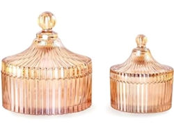 Juego de 2 tarros de cristal decorativos con tapa, tarro de cristal ámbar para hisopos de algodón, ideal para Gokoco