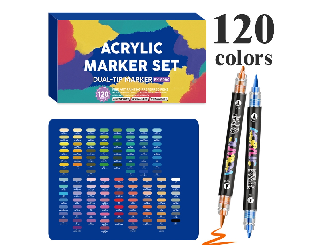 Bolígrafo de dibujo para estudiantes, bolígrafo de tinta acrílica de doble punta para manualidades, 120 colores Digitallab