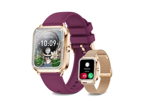 Smartwatch Reloj podómetro de 1,57 pulgadas Mujer HD Pantalla táctil completa Android/iOS Rojo vino CHRONUS