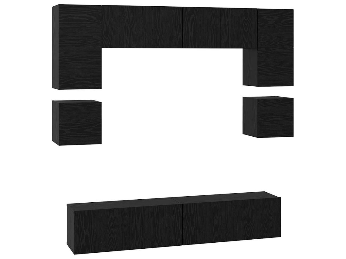 Maison Exclusive - Conjunto De Mueble De Tv 8 Pcs Roble Negro Madera De Ingeniería