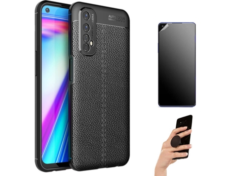 Kit Carcasa Y Protector Realme 7 4G Ultimatte Rugged Leather Popsocket Negro