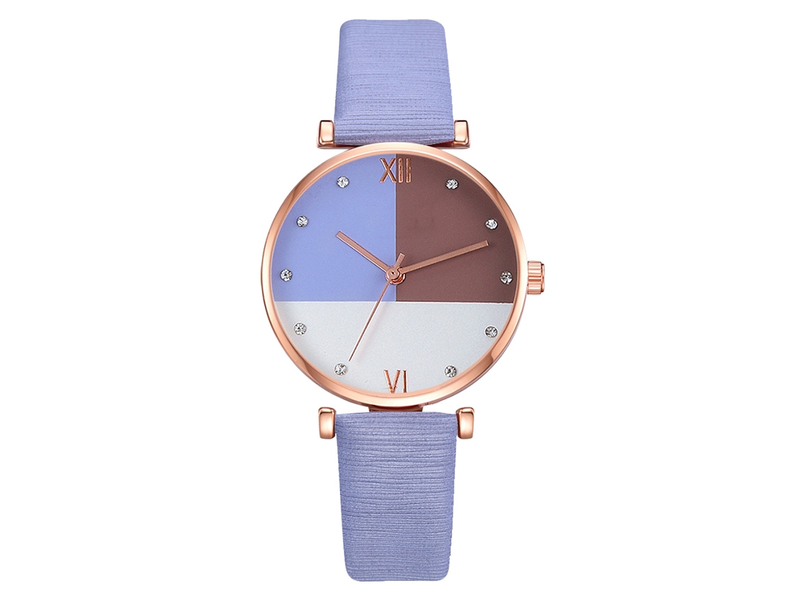 Reloj De Pulsera De Cuarzo Para Mujer Con Correa De Poliuretano Y Diamantes De Imitación, Esfera Redonda Morada.
