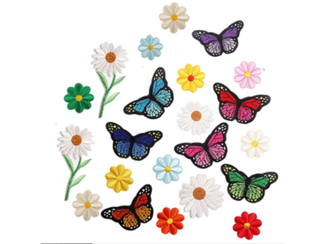 22 etiquetas termoadhesivas de flores y mariposas para abrigos, vaqueros, mochilas, manualidades y bricolaje en camisetas y ropa.