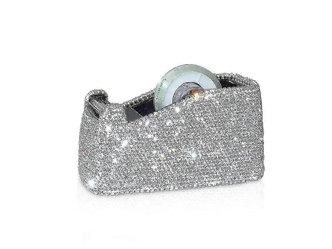 Dispensador de cinta adhesiva de lujo hecho a mano con diseño de diamante para mesa, 25-26 cm, para mujeres y niñas con estilo GOKOCO (blanco)