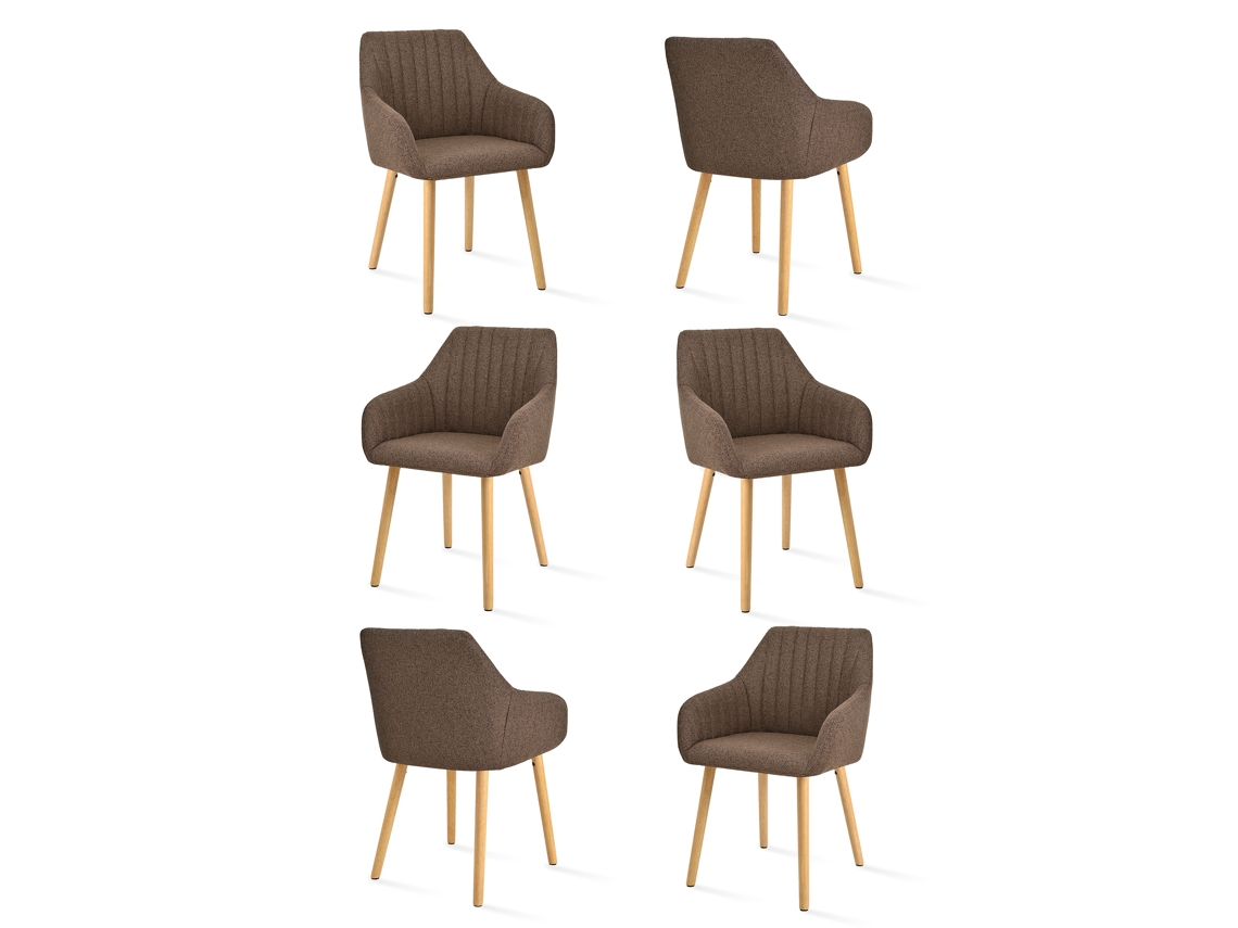 Sillas De Comedor Goeurvant 1381(pack De 6, Marrón Moca, Tela)