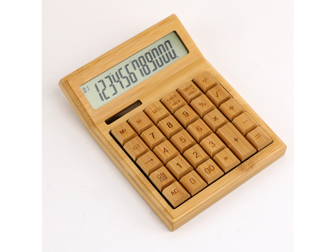 Calculadora Electrónica De Bambú Multifuncional 12 Dígitos Solar Y Batería Para Hogar Oficina Escuela Tiendas Minoristas
