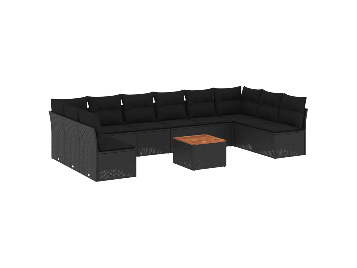 Conjunto 11 de sofás de jardín VIDAXL y cojines ratán sintético negro
