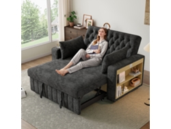 Sofá cama multifuncional de 3 plazas con almacenamiento, función de cama, portavasos, puerto USB y cojines - Gris