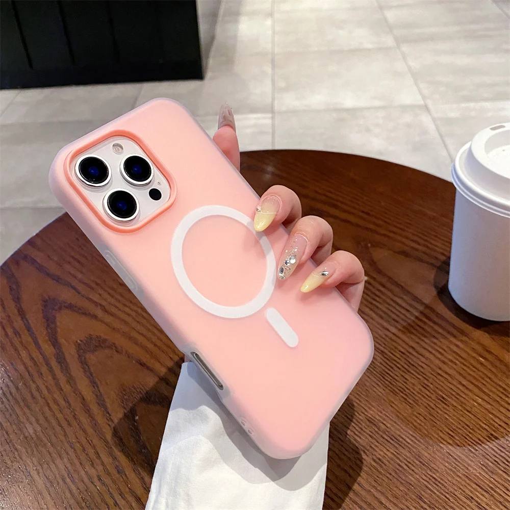 (iphone 15 Pro, Rosa) Funda Mate Magsafe Para Iphone Con Carga Inalámbrica Y Protección De Marco Magnético