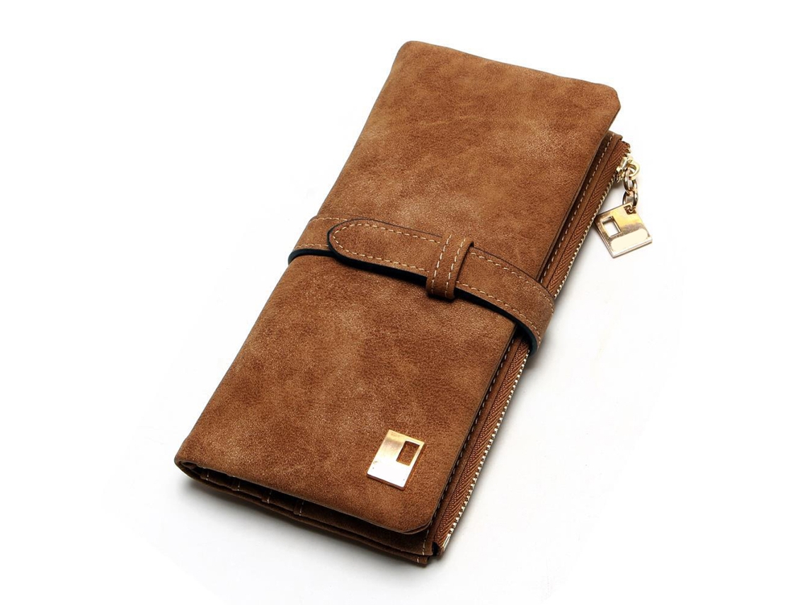 Cartera Larga Plegable De Pu De Estilo Retro Para Mujer Con Cremallera, Bolso De Gran Capacidad.