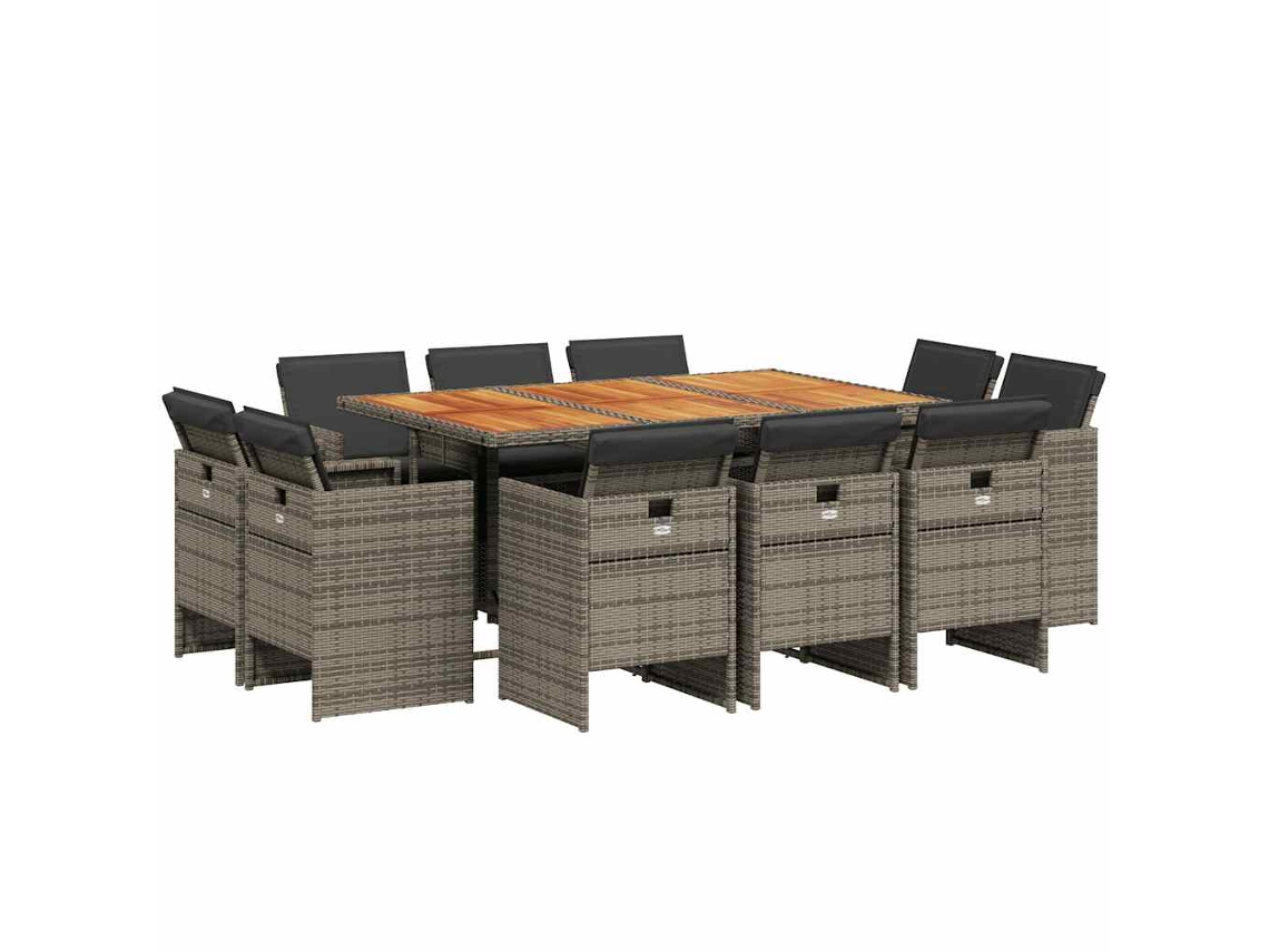 Maison Exclusive - Juego de comedor de jardín de 11 piezas con cojines de mimbre y patas grises