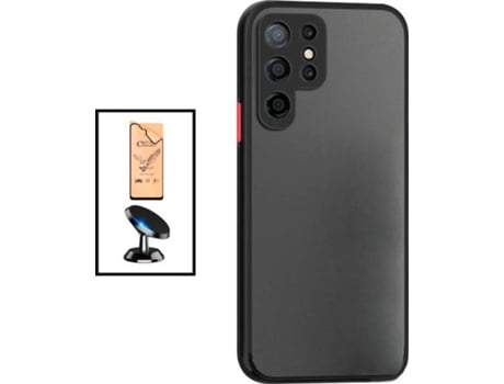 Kit Carcasa Trasera Protección Cámara + Protector de Pantalla Full Cover + Soporte de Auto Samsung Galaxy S22 Ultra 5G GIFT4ME Negro