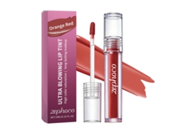 Brillo de labios rojo anaranjado, maquillaje ligero y uniforme