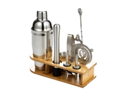 Kit Para Preparar Cócteles En Casa Con 10 Piezas, Bandeja De Acero Inoxidable Y Bambú, 550 Ml.