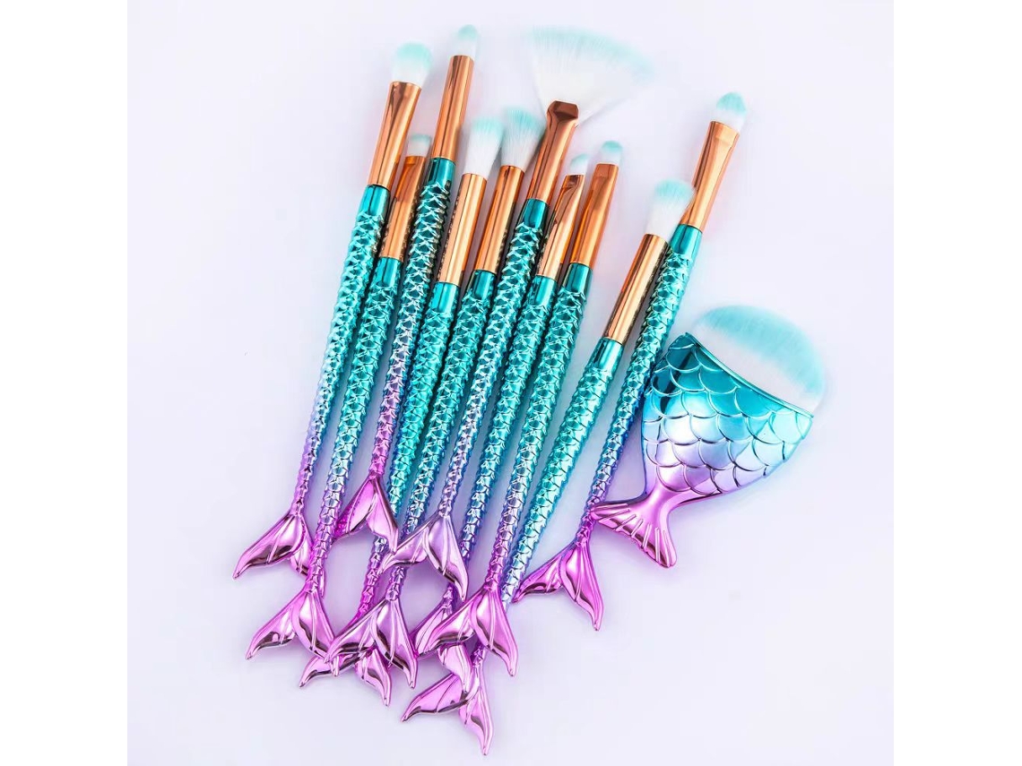 11 Kits Pinceles Maquillaje Sirena 3d Base Sombras Cejas Delineador Rubor Polvos Corrector