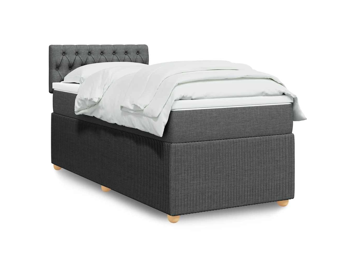 Cama Box Spring Con Colchón Tela Gris Oscuro 90x190 Cm