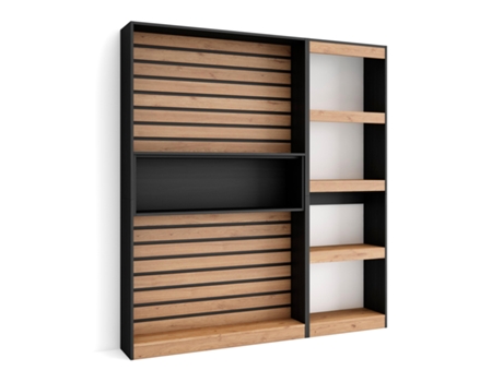 Librería estantería, 170x186x25cm, Salón - Comedor - Oficina, Con Almacenaje, Roble y negro