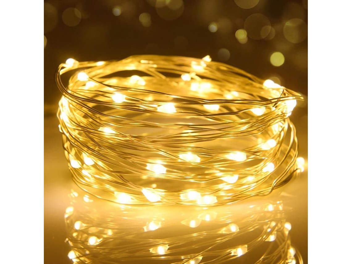 Guirnalda de luces LED, 3 m, 30 LED a pilas, resistente al agua para exteriores, jardín, interiores, bodas, fiestas y Navidad (blanco cálido).