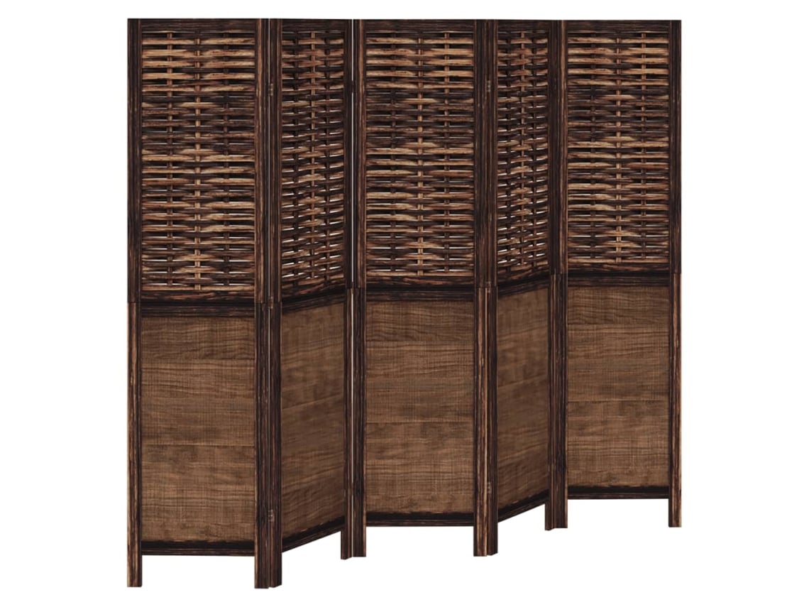 Biombo divisor de ambientes, 5 paneles en madera de paulownia y bambú, marrón, Dec030999
