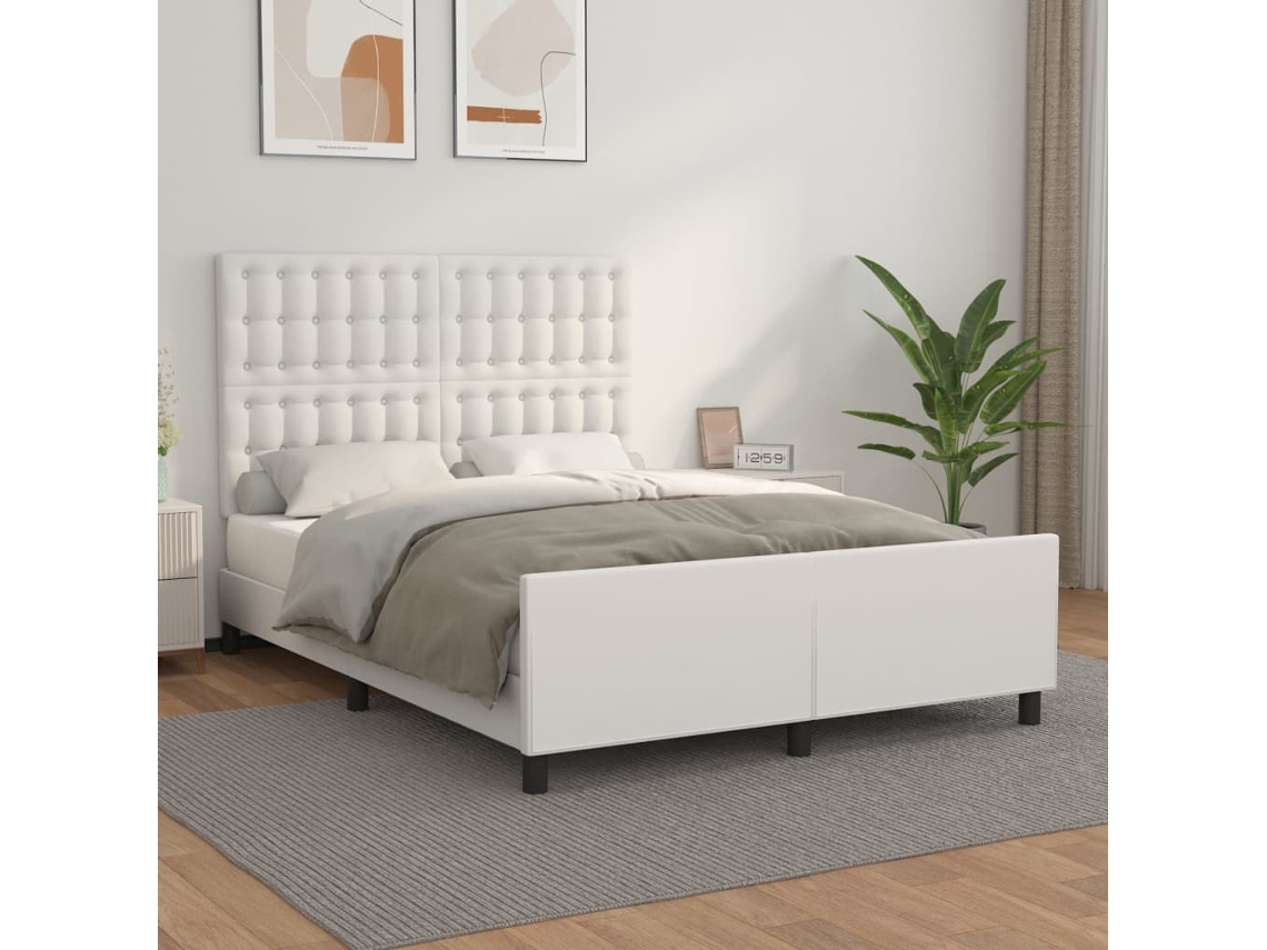 Estructura De Cama Sin Colchón Cuero Sintético Blanco 140x200cm