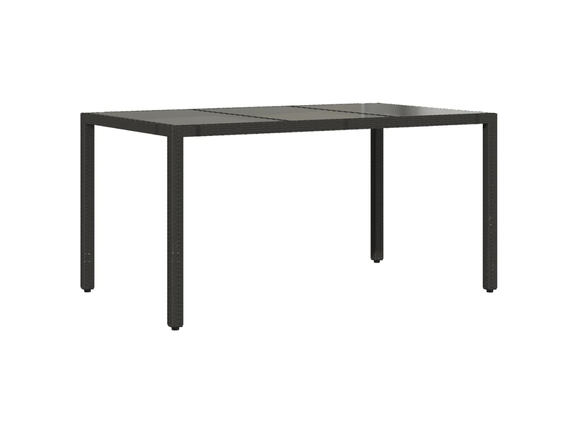 Mesa de jardín con tablero de cristal y patas de mimbre negro, 150x90x75 cm, MAISON EXCLUSIVE