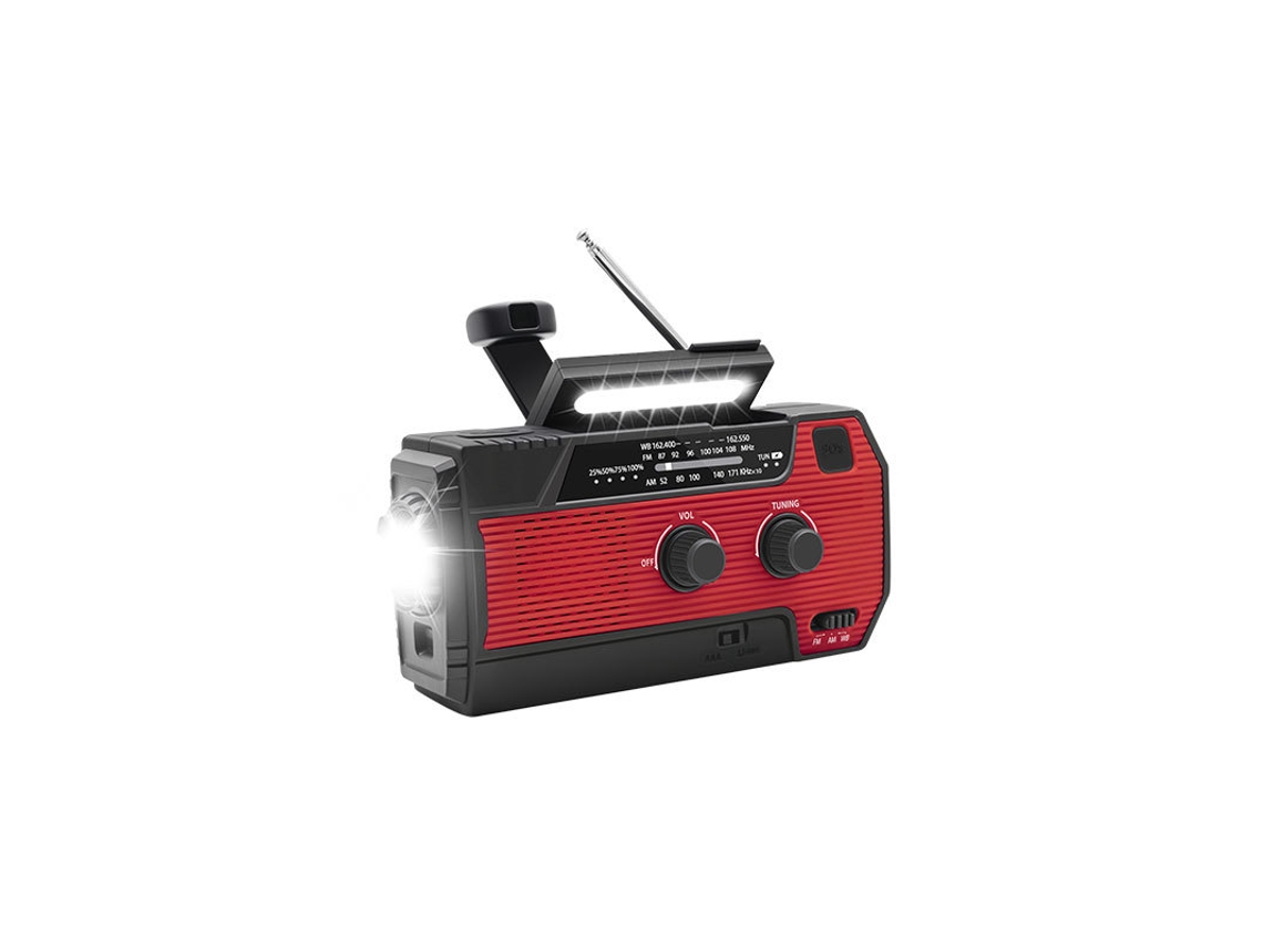 Radio multifuncional, radio de emergencia, radio de manivela portátil, función SOS, ABS, rojo, Tommy01