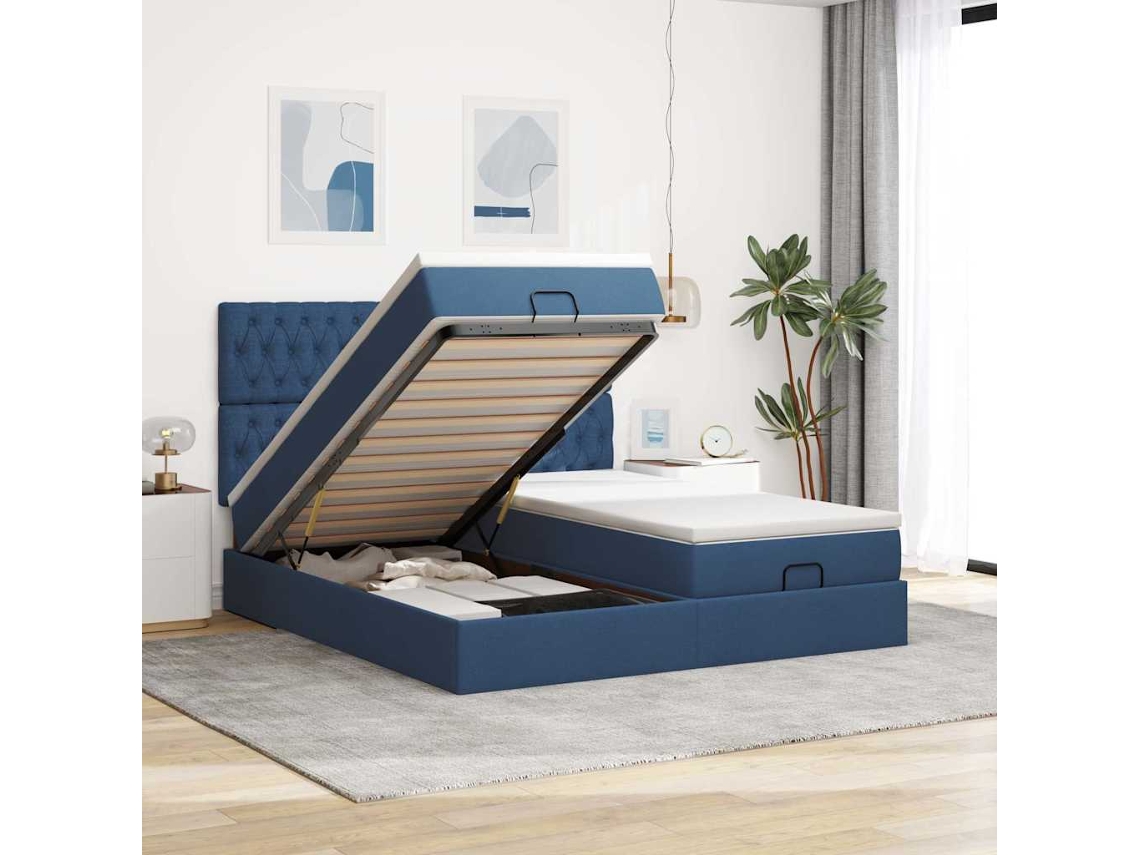 Estructura De Cama Otomana Con Colchones Tela Topo 200x200cm