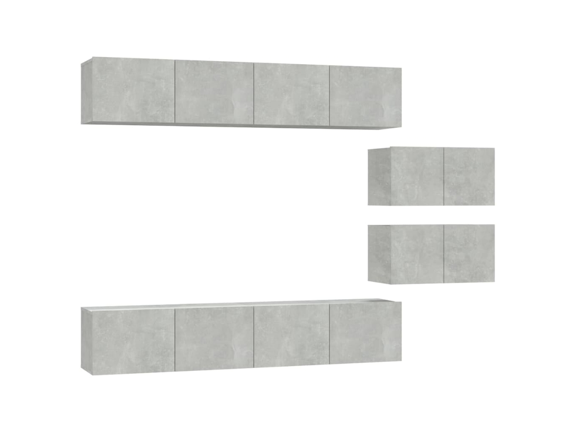 Conjunto de 6 muebles de TV en madera procesada, gris cemento, EXCLUSIVO DE LA CASA