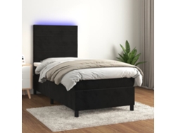 Cama Box Spring Colchón Y Led Terciopelo Negro 80x200 Cm
